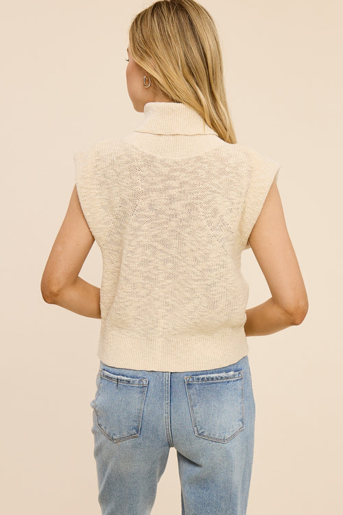 100% Cotton Structured Cap Sleeve Turtleneck Top