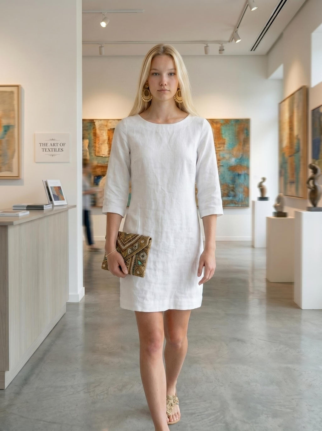 Linen Mini Shift Dress With Pockets 100% Linen