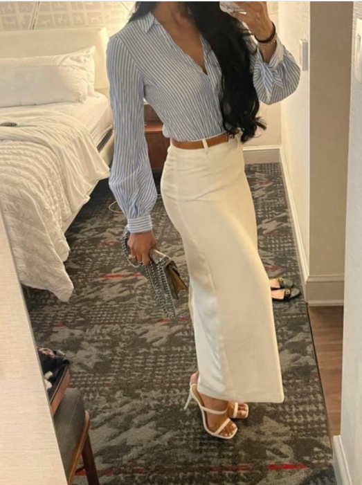 Commense Cream High-Waist Pencil Skirt