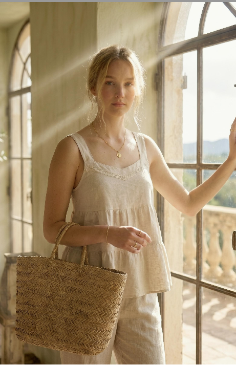 Linen Peplum Lace‑Trim Camisole 100% Linen