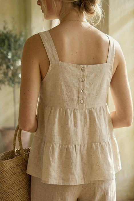 Linen Peplum Lace‑Trim Camisole 100% Linen